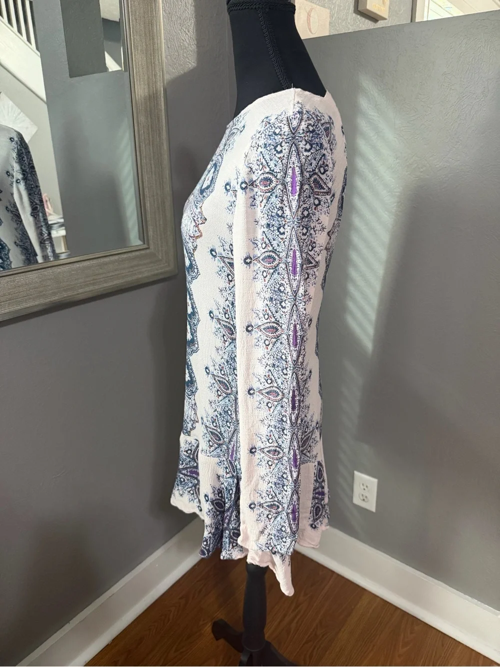 Free People Smooth Talker Paisley Boho Cottagecore Open Back tunic dress XS